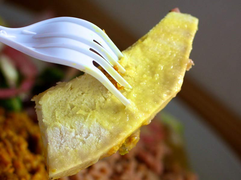 A piece of Breadfruit on a folk