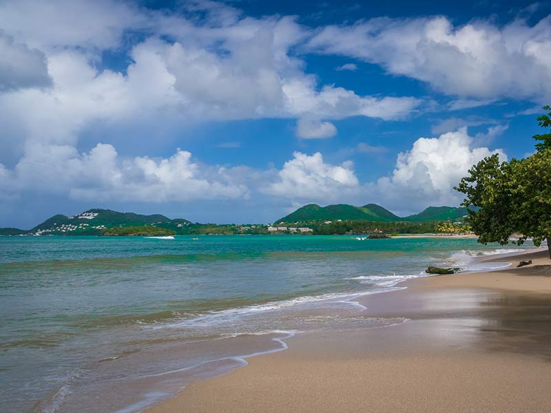 Vigie Beach on a sunny day with clear skies.