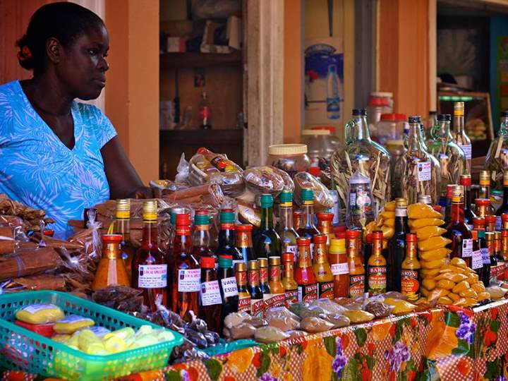 A Castries Market vendor selling local St. Lucian products.