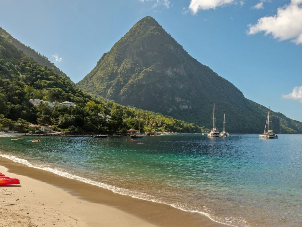 View of Gros Piton from Sugar Beach