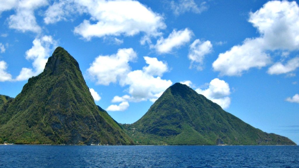 St. Lucia Pitons view from Boat